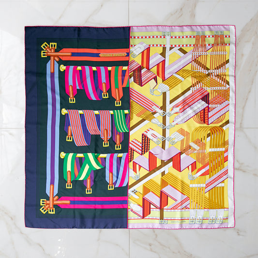 ダブルフェイス ダブルサングル DOUBLE SANGLE SCARF マリン×ジョーヌヴィフ ドゥブル・サングル　ヴィンテージエルメススカーフ　カレ９０