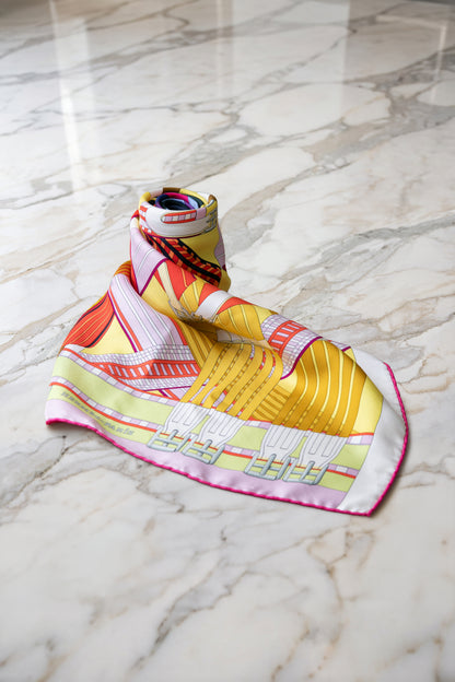 ダブルフェイス ダブルサングル DOUBLE SANGLE SCARF マリン×ジョーヌヴィフ ドゥブル・サングル　ヴィンテージエルメススカーフ　カレ９０