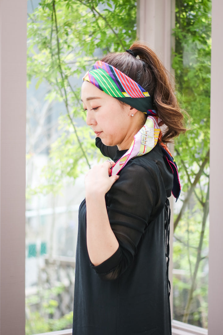 ダブルフェイス ダブルサングル DOUBLE SANGLE SCARF マリン×ジョーヌヴィフ ドゥブル・サングル　ヴィンテージエルメススカーフ　カレ９０