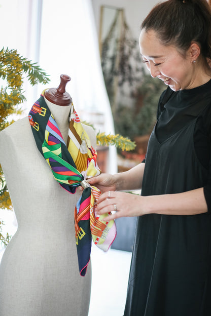 ダブルフェイス ダブルサングル DOUBLE SANGLE SCARF マリン×ジョーヌヴィフ ドゥブル・サングル　ヴィンテージエルメススカーフ　カレ９０