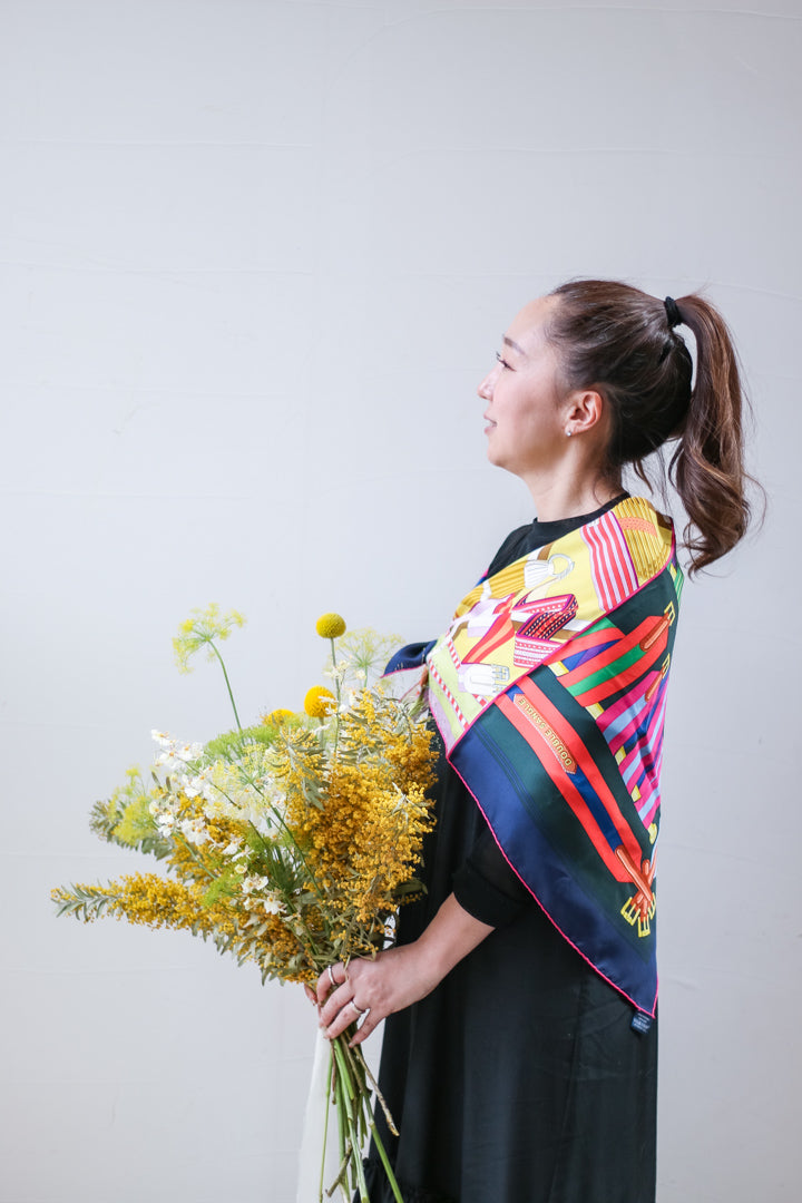 ダブルフェイス ダブルサングル DOUBLE SANGLE SCARF マリン×ジョーヌヴィフ ドゥブル・サングル　ヴィンテージエルメススカーフ　カレ９０