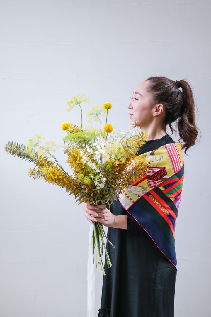 ダブルフェイス ダブルサングル DOUBLE SANGLE SCARF マリン×ジョーヌヴィフ ドゥブル・サングル　ヴィンテージエルメススカーフ　カレ９０